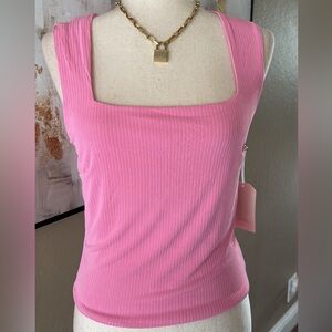 Double layered ribbed thick strap tank top in Barbie pink